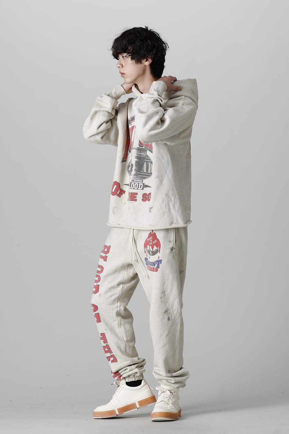 DENIM TEARS × ©SAINT M×××××× "SAINT TEARS" HOLY GRAIL Hoodie Grey