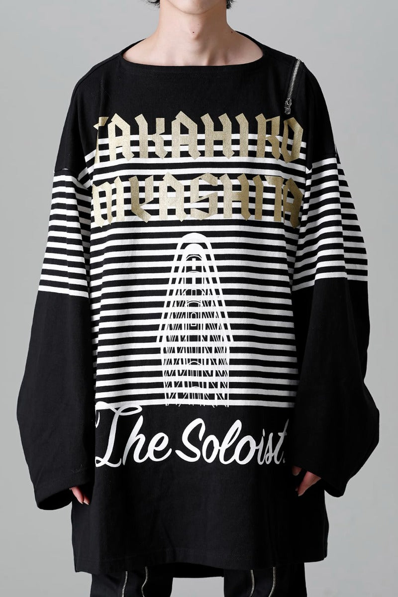 ダブルジップ バルーンシェイプド バスクシャツ ブラックxホワイト