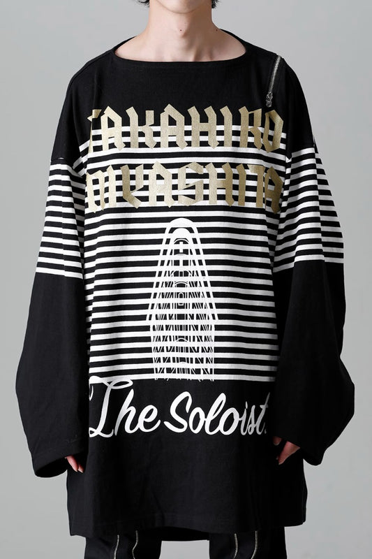 double zip balloon shaped basque shirt Black x White