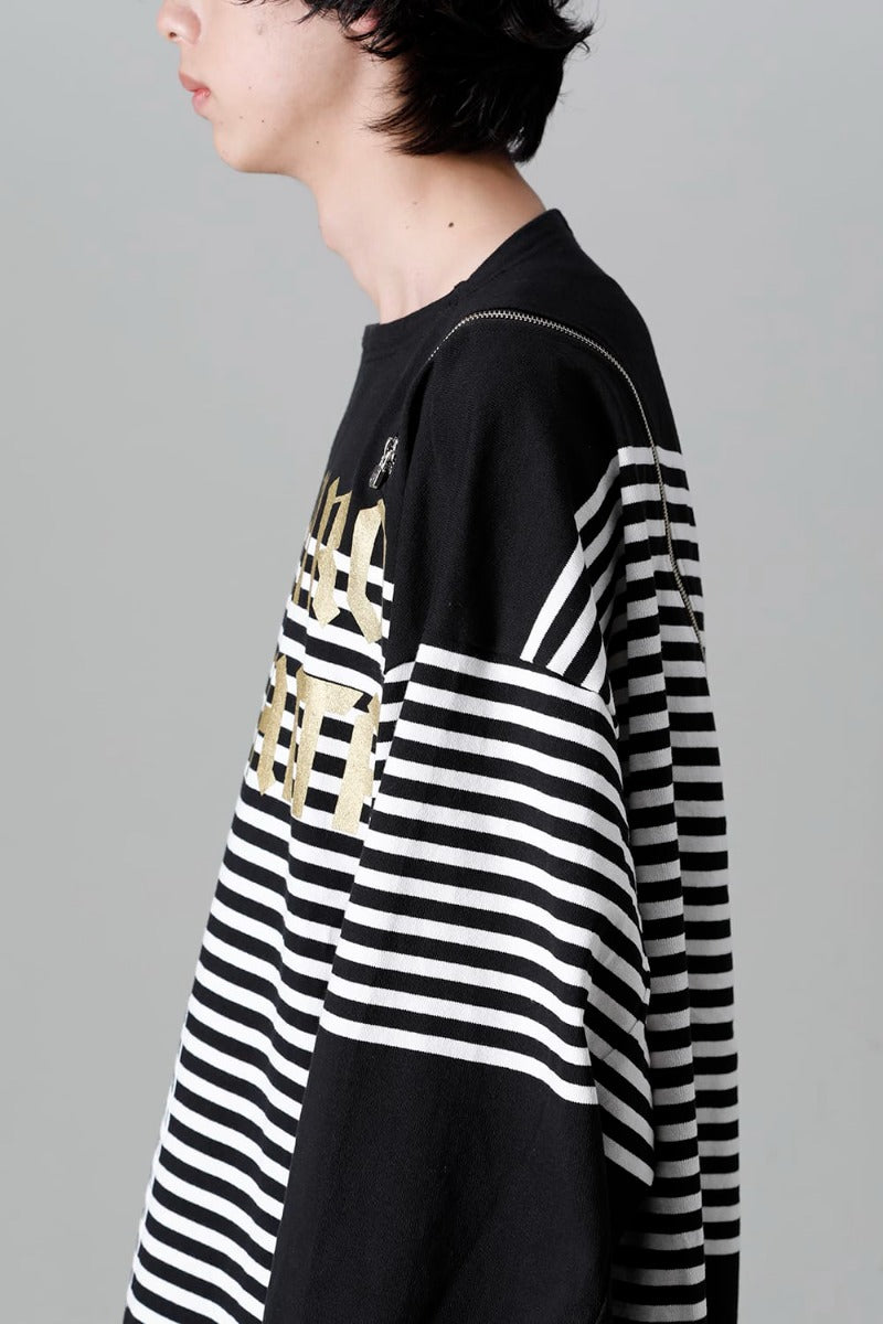 ダブルジップ バルーンシェイプド バスクシャツ ブラックxホワイト