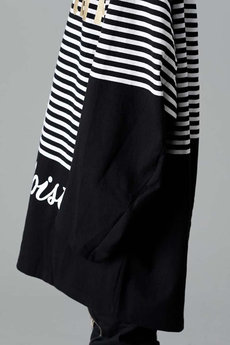 ダブルジップ バルーンシェイプド バスクシャツ ブラックxホワイト