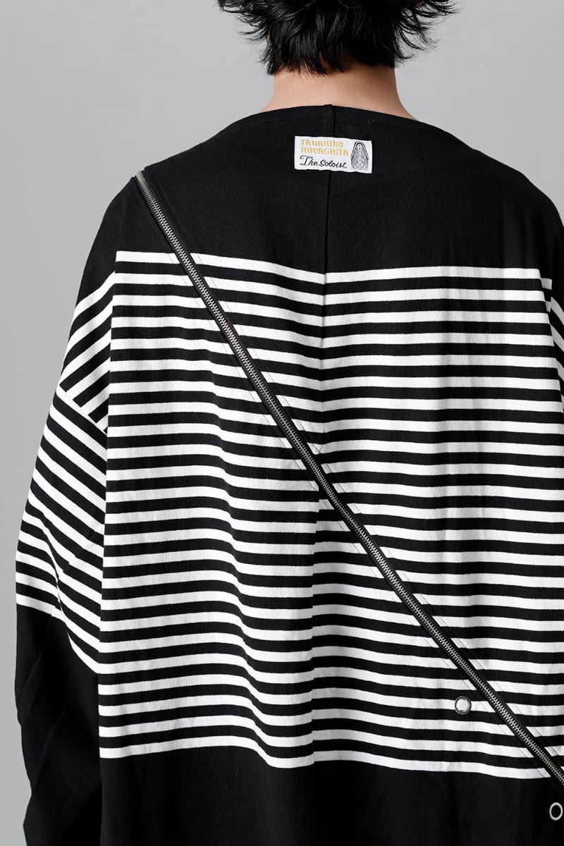 ダブルジップ バルーンシェイプド バスクシャツ ブラックxホワイト