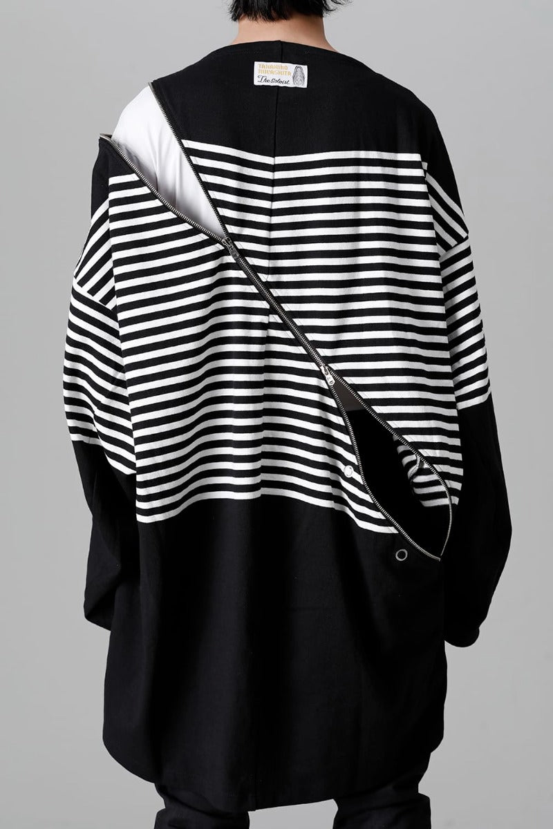 ダブルジップ バルーンシェイプド バスクシャツ ブラックxホワイト