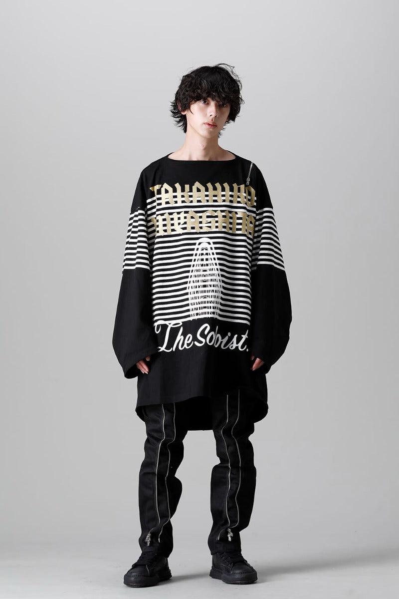 ダブルジップ バルーンシェイプド バスクシャツ ブラックxホワイト