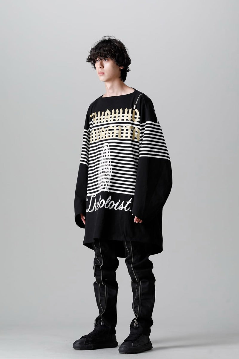 ダブルジップ バルーンシェイプド バスクシャツ ブラックxホワイト