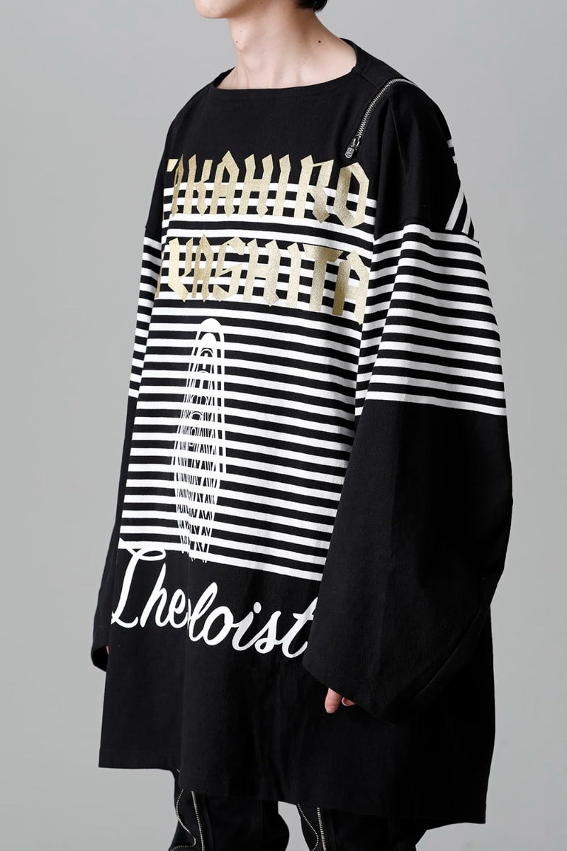 ダブルジップ バルーンシェイプド バスクシャツ ブラックxホワイト