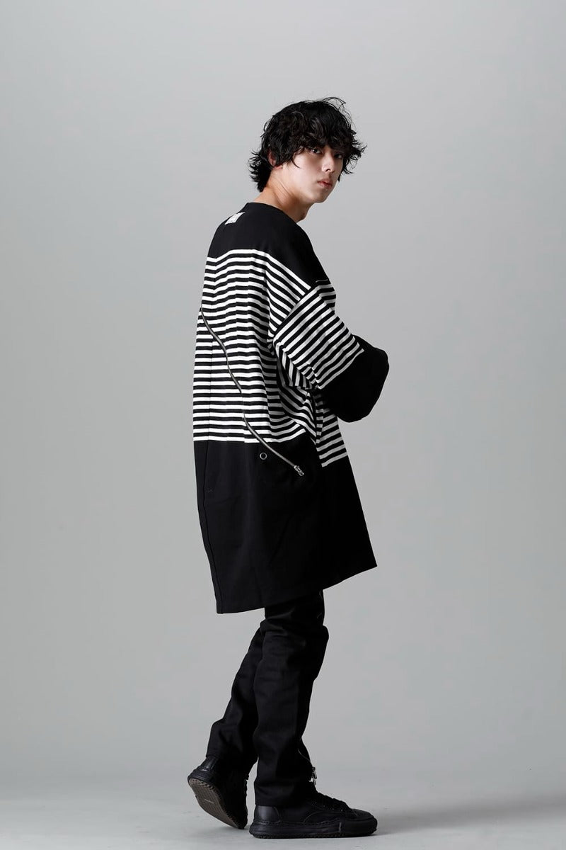 ダブルジップ バルーンシェイプド バスクシャツ ブラックxホワイト