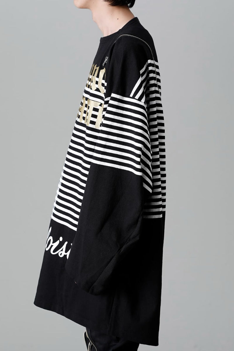 ダブルジップ バルーンシェイプド バスクシャツ ブラックxホワイト