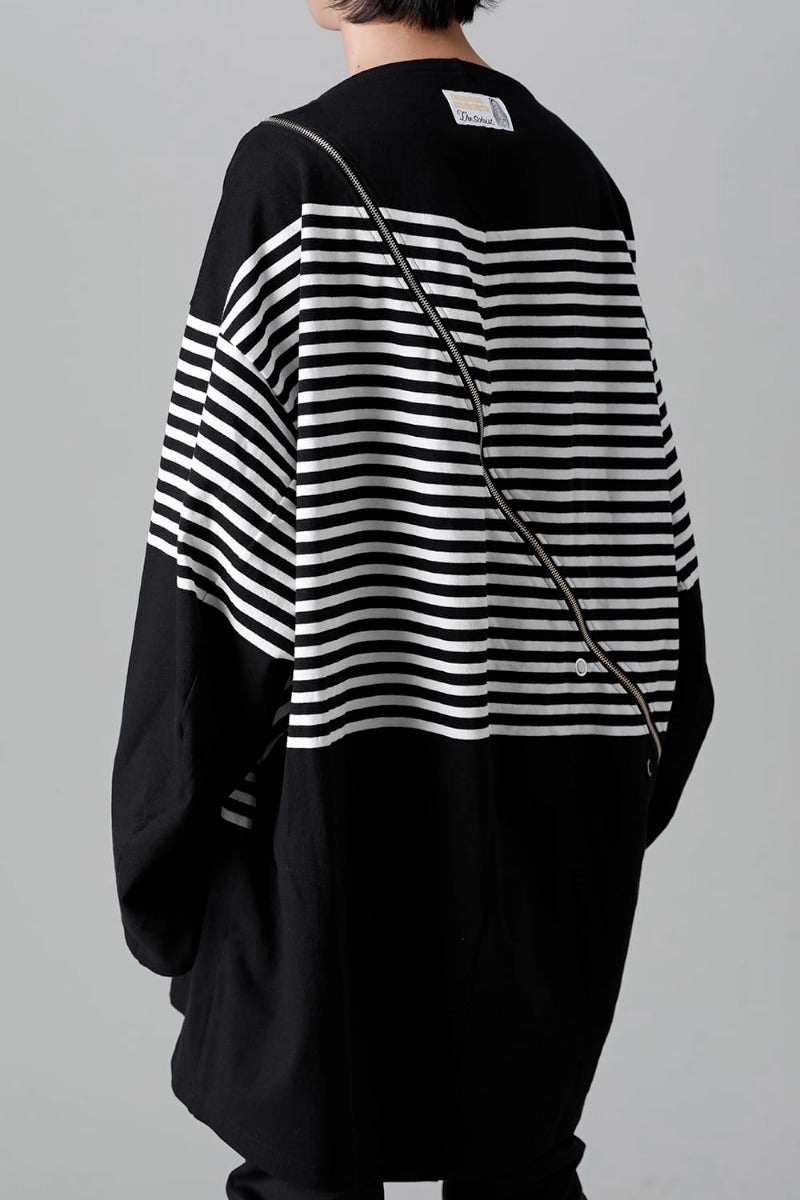 ダブルジップ バルーンシェイプド バスクシャツ ブラックxホワイト