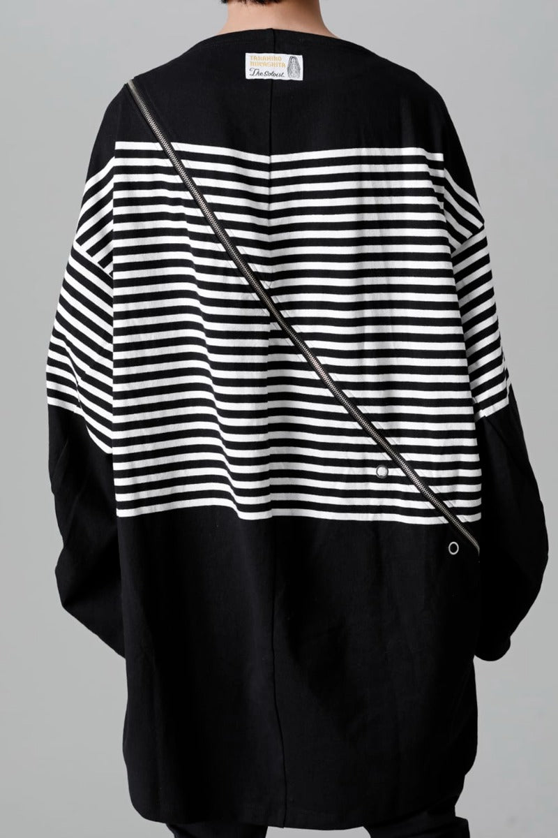 ダブルジップ バルーンシェイプド バスクシャツ ブラックxホワイト