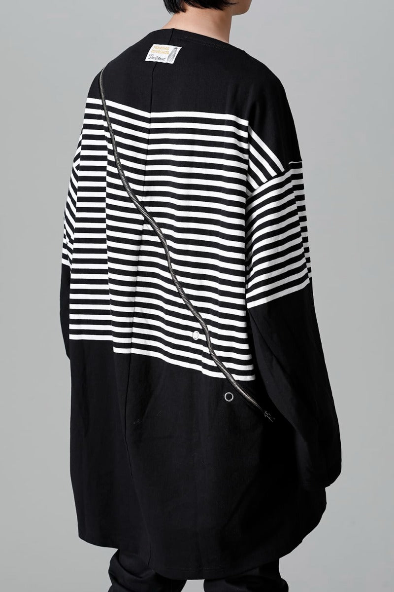 ダブルジップ バルーンシェイプド バスクシャツ ブラックxホワイト