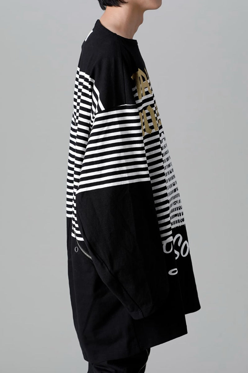 ダブルジップ バルーンシェイプド バスクシャツ ブラックxホワイト