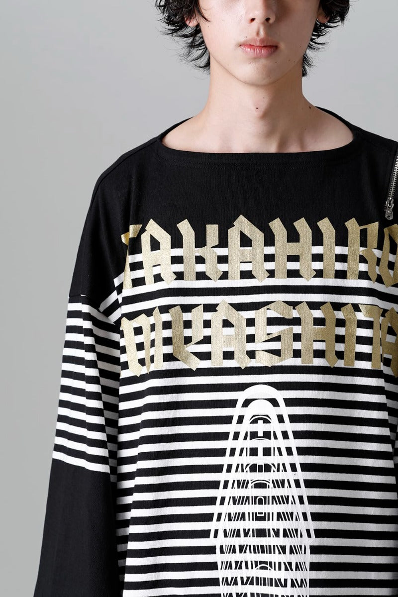 ダブルジップ バルーンシェイプド バスクシャツ ブラックxホワイト