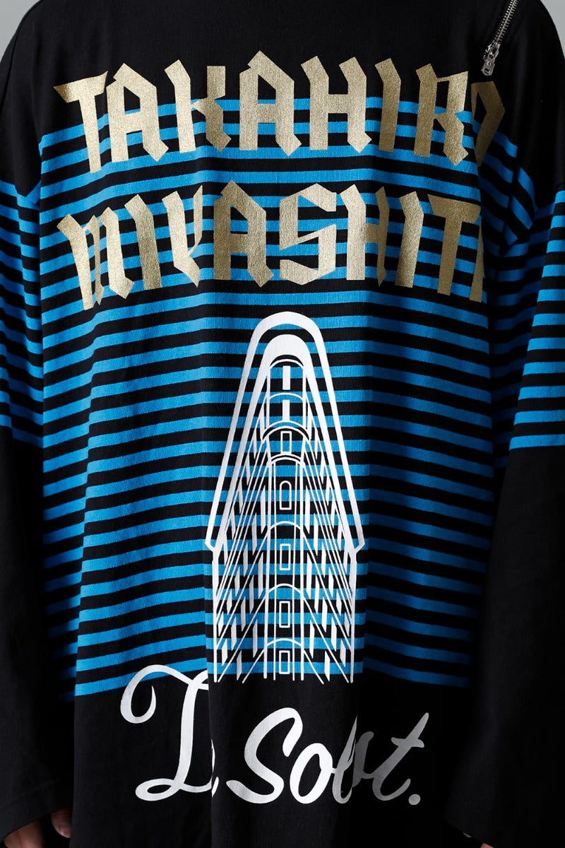 double zip balloon shaped basque shirt Black x L.Blue