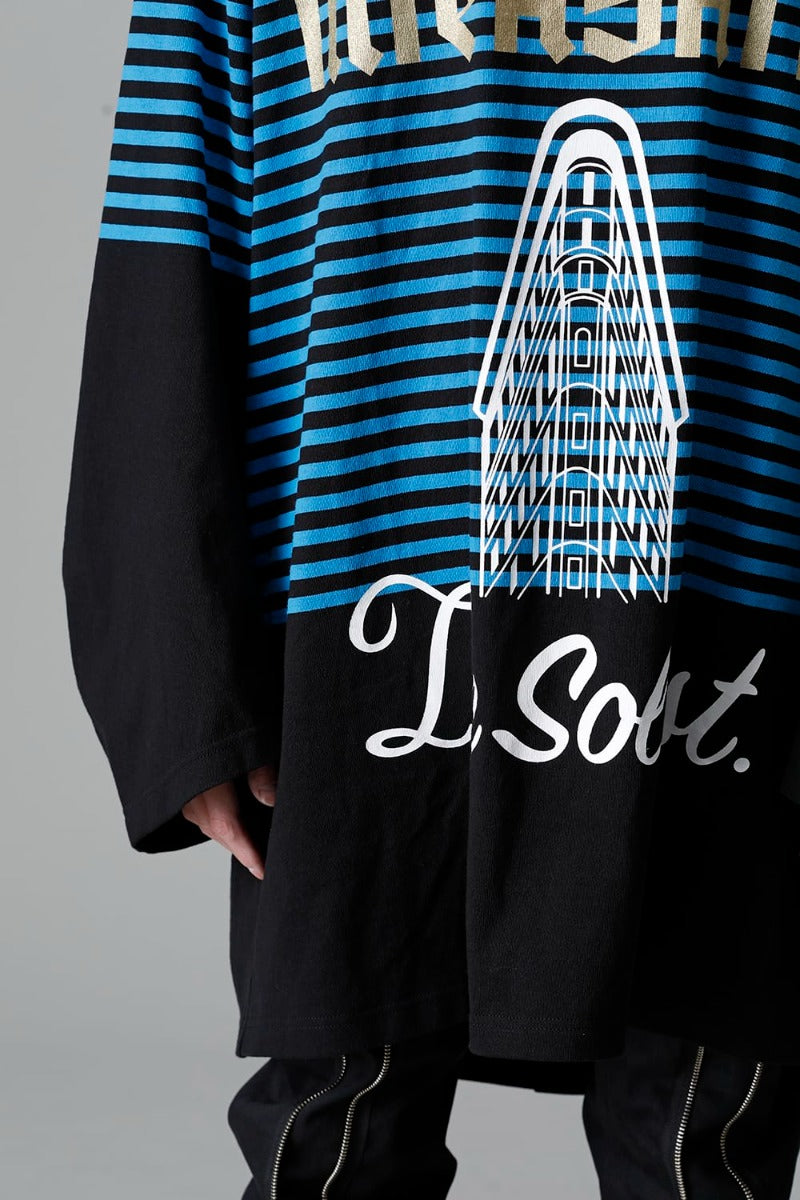 double zip balloon shaped basque shirt Black x L.Blue