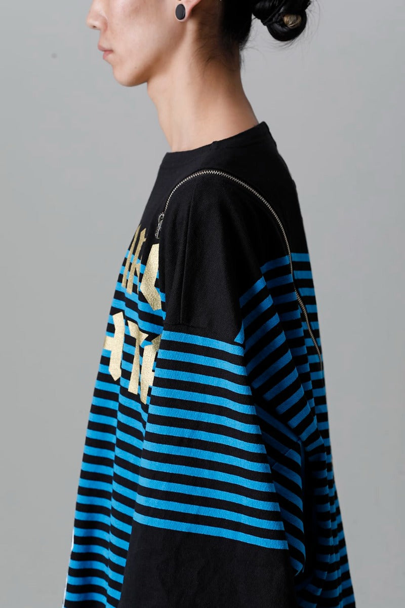 double zip balloon shaped basque shirt Black x L.Blue