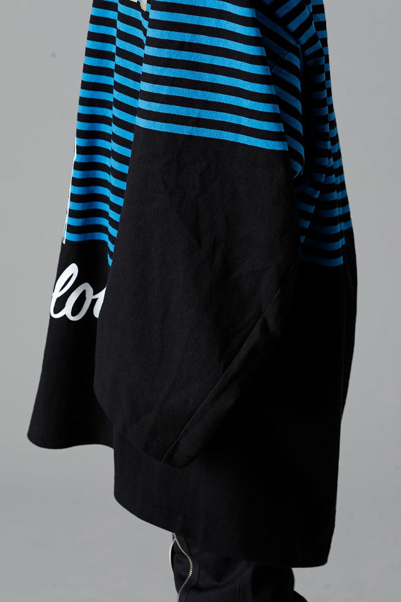 double zip balloon shaped basque shirt Black x L.Blue