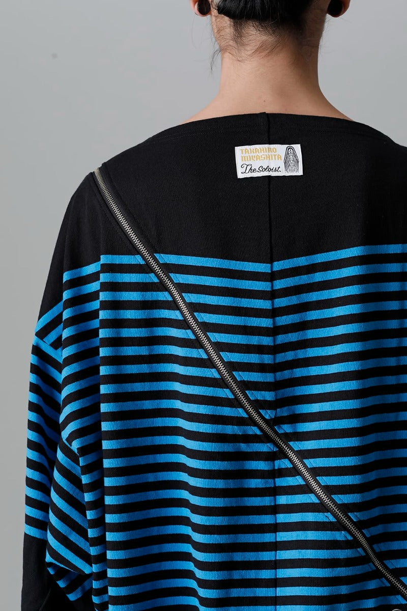 double zip balloon shaped basque shirt Black x L.Blue