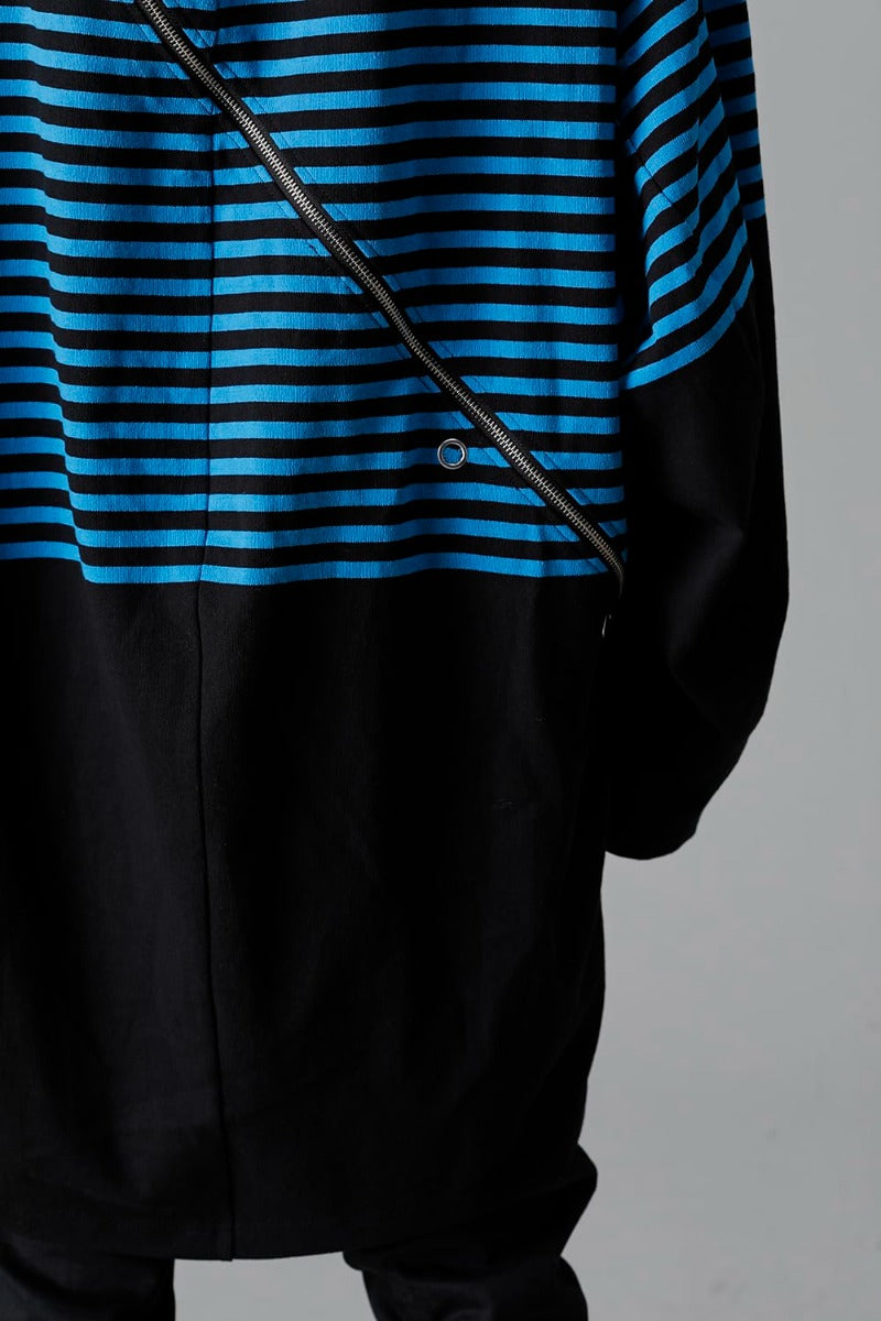 double zip balloon shaped basque shirt Black x L.Blue