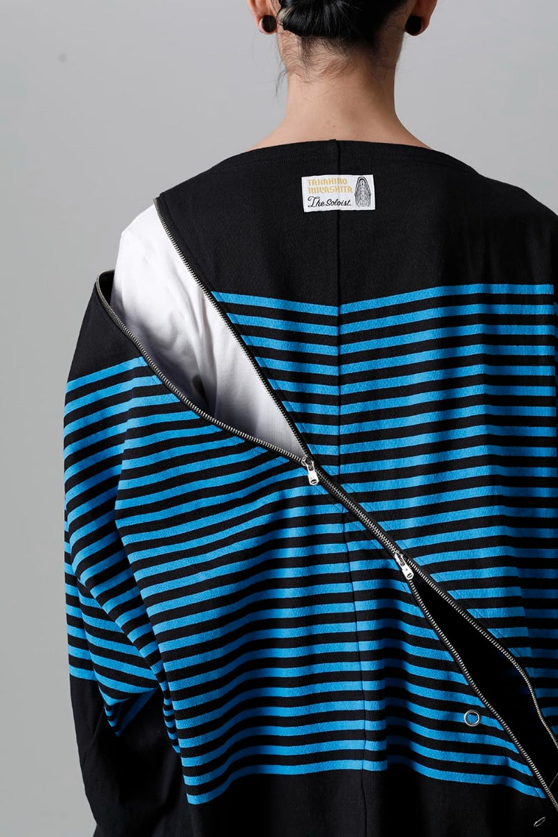 double zip balloon shaped basque shirt Black x L.Blue