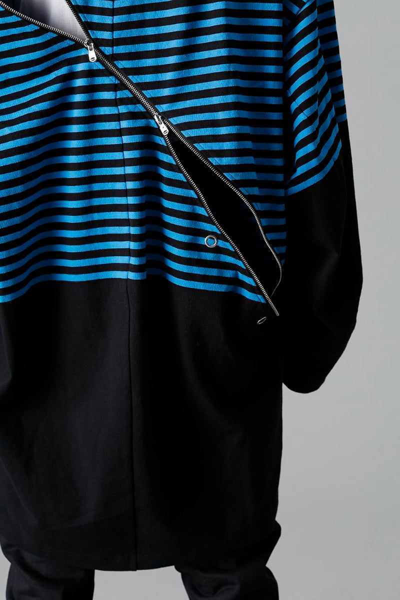 double zip balloon shaped basque shirt Black x L.Blue