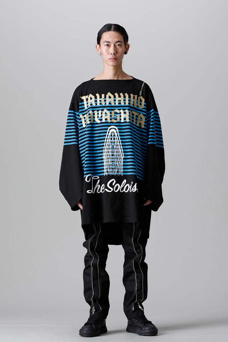 double zip balloon shaped basque shirt Black x L.Blue