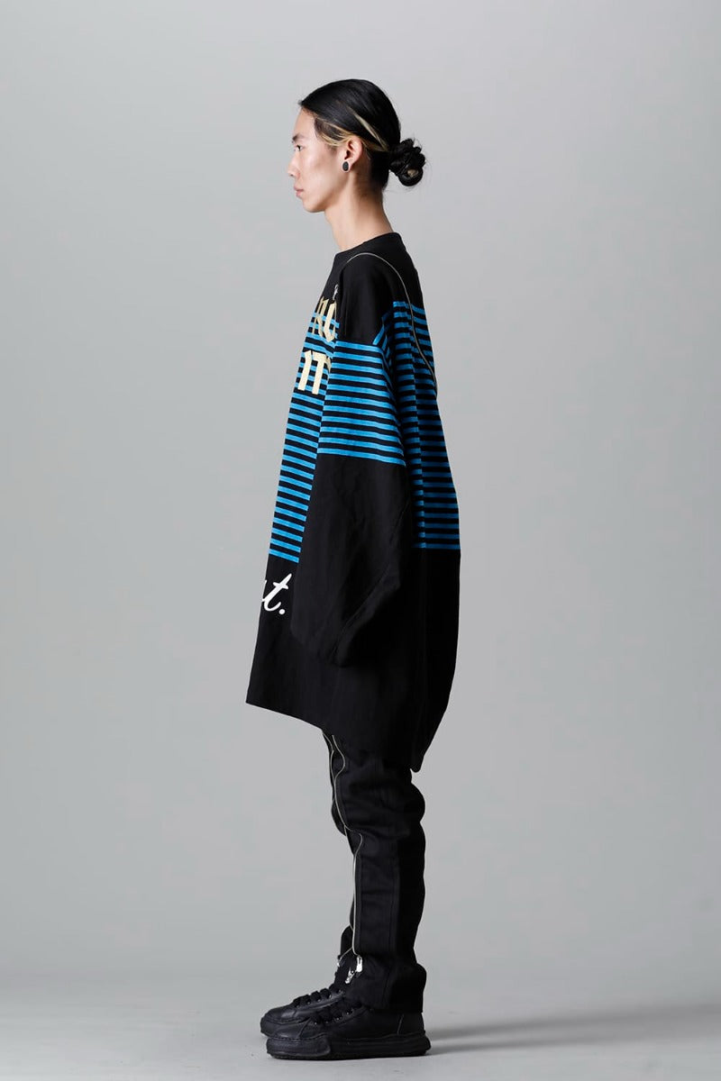 double zip balloon shaped basque shirt Black x L.Blue