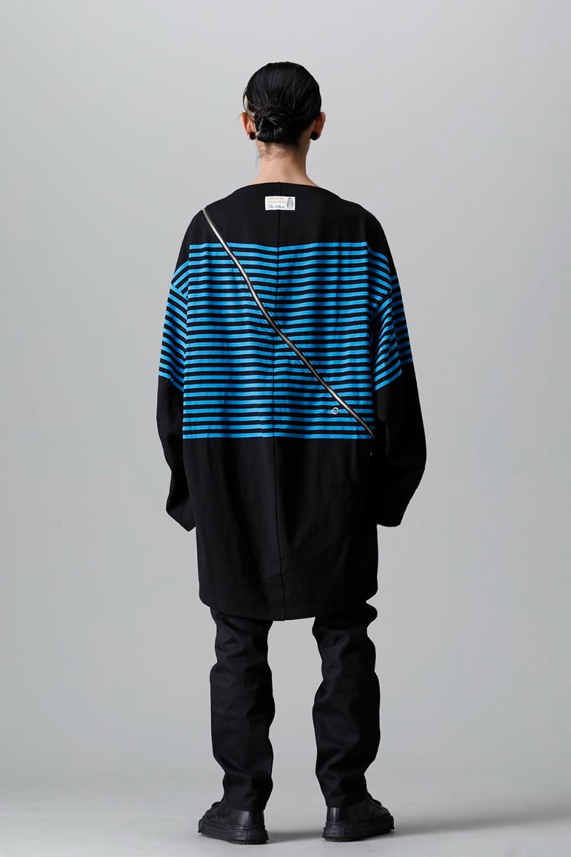 double zip balloon shaped basque shirt Black x L.Blue