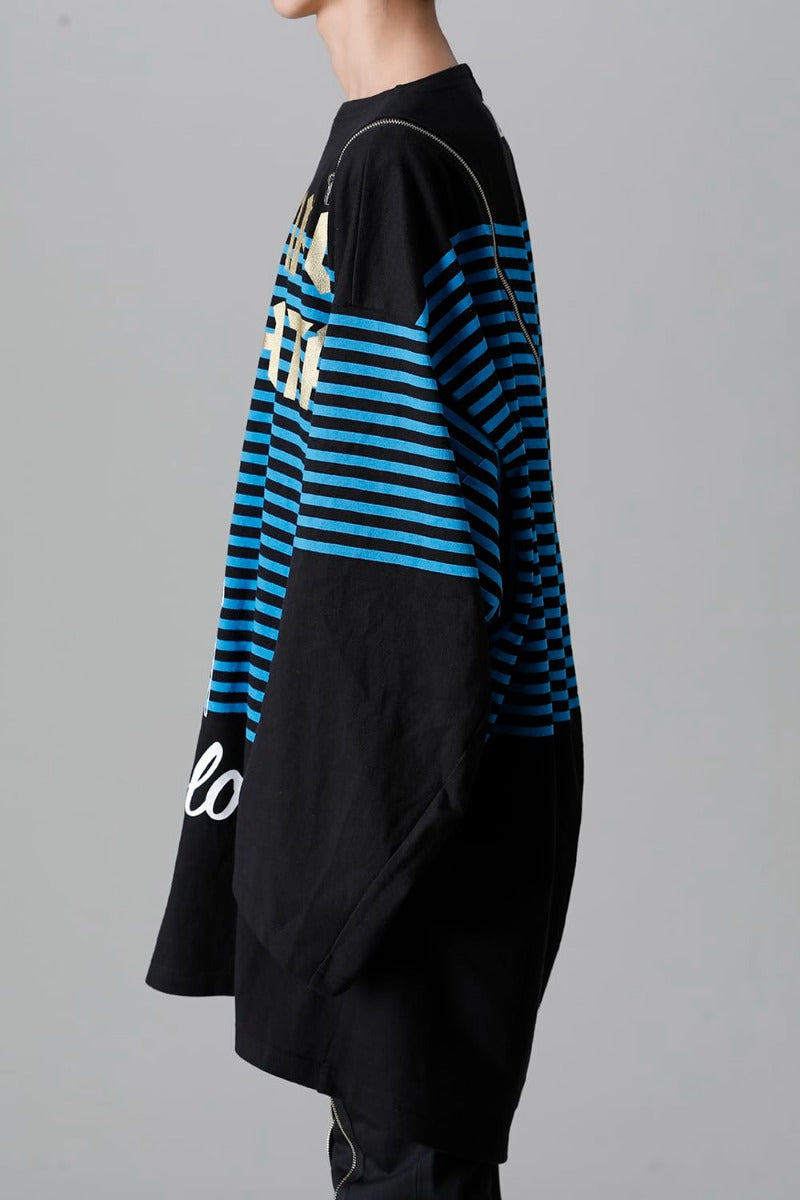 double zip balloon shaped basque shirt Black x L.Blue