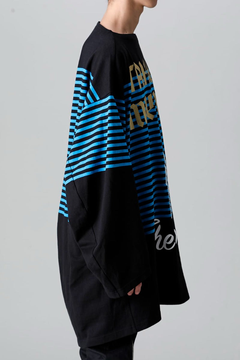 double zip balloon shaped basque shirt Black x L.Blue