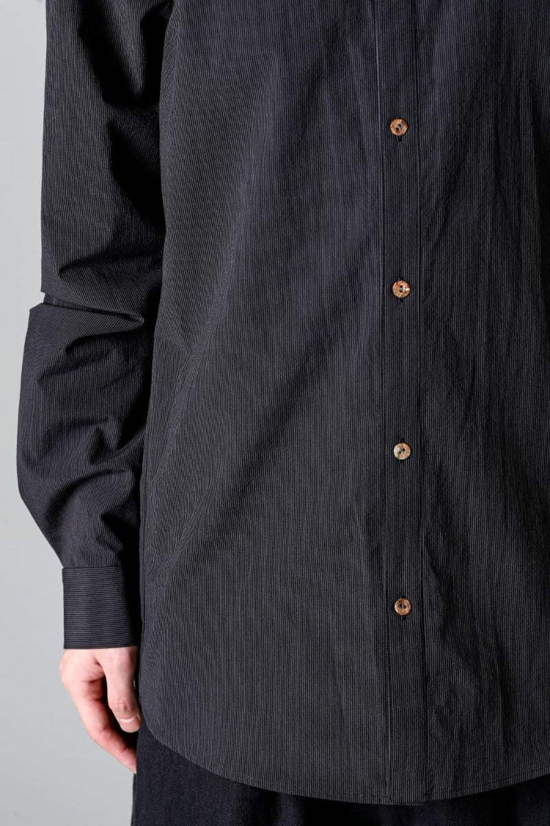 Pinstripe Cotton Mao Collar L/S Shirts  Gray Black