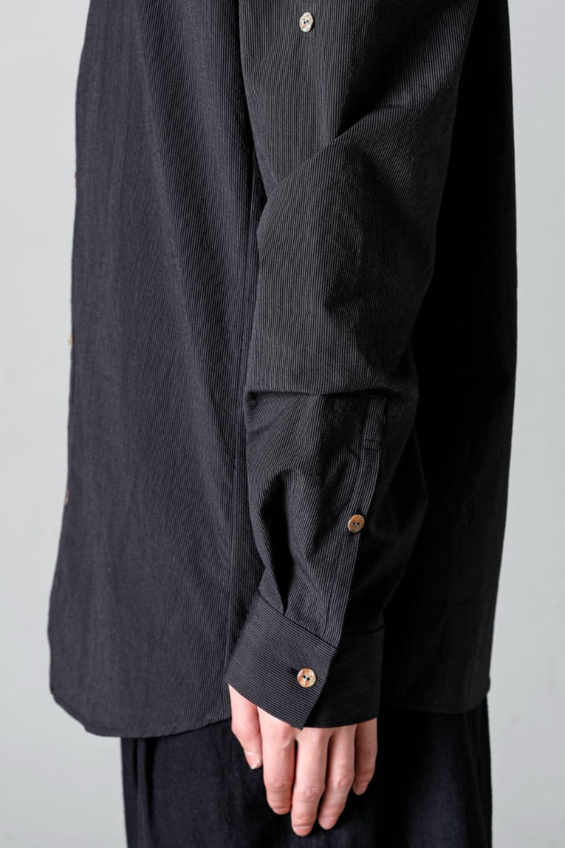 Pinstripe Cotton Mao Collar L/S Shirts  Gray Black