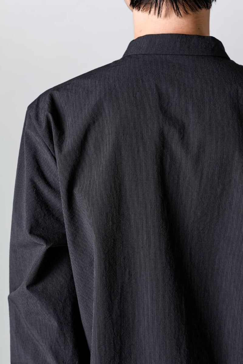 Pinstripe Cotton Mao Collar L/S Shirts  Gray Black