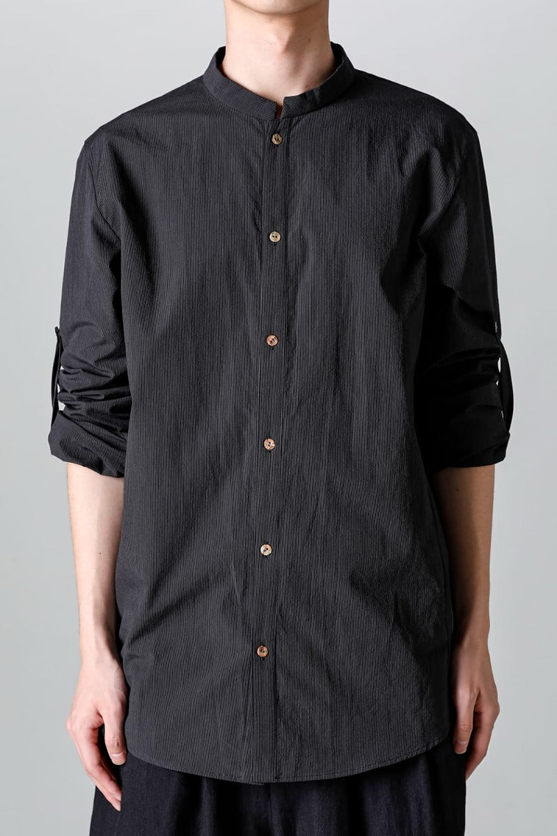 Pinstripe Cotton Mao Collar L/S Shirts  Gray Black
