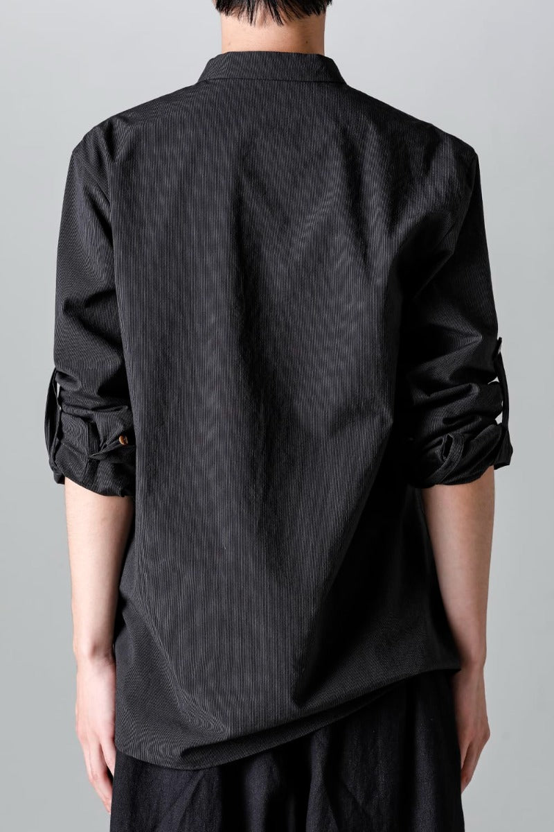 Pinstripe Cotton Mao Collar L/S Shirts  Gray Black