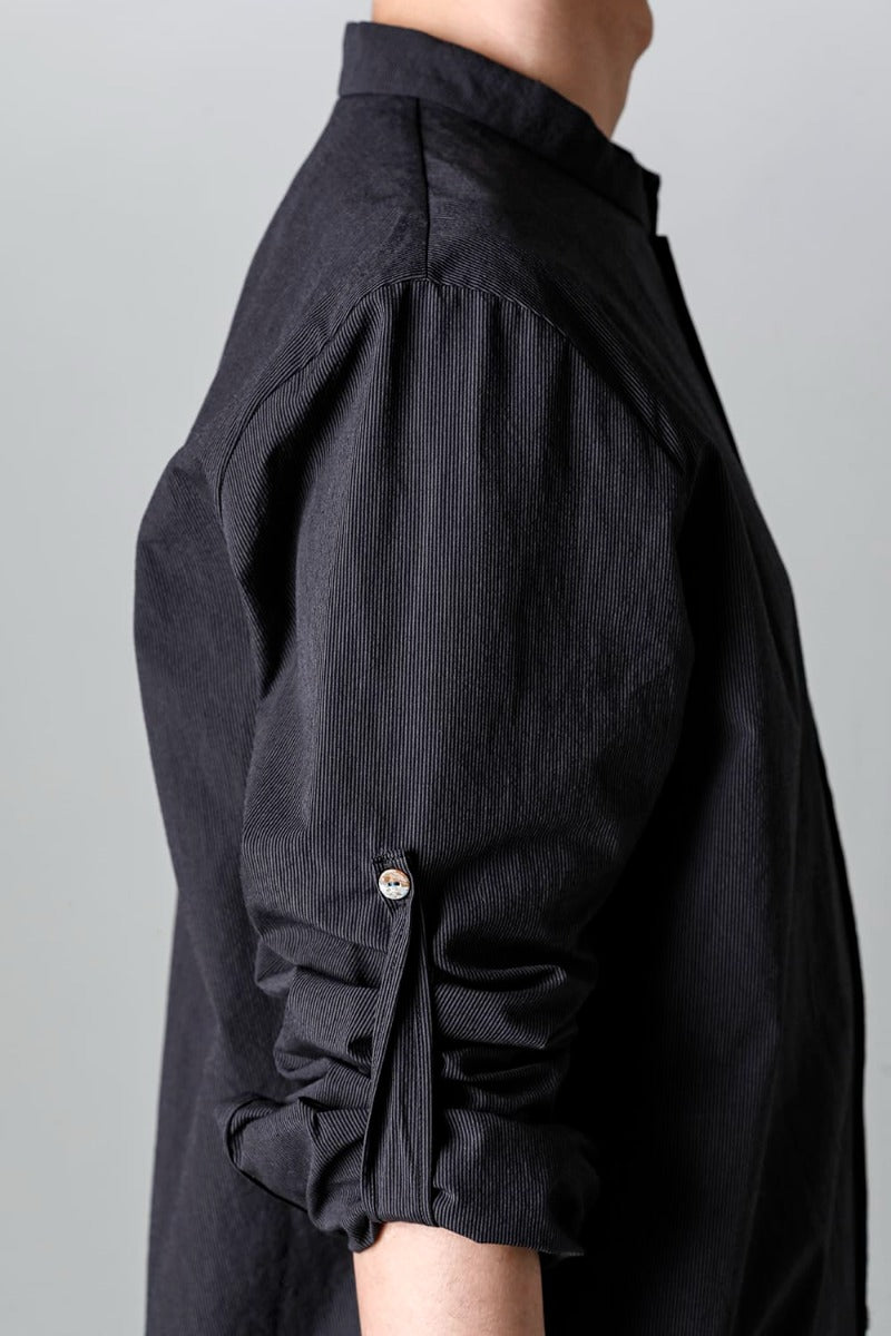 Pinstripe Cotton Mao Collar L/S Shirts  Gray Black