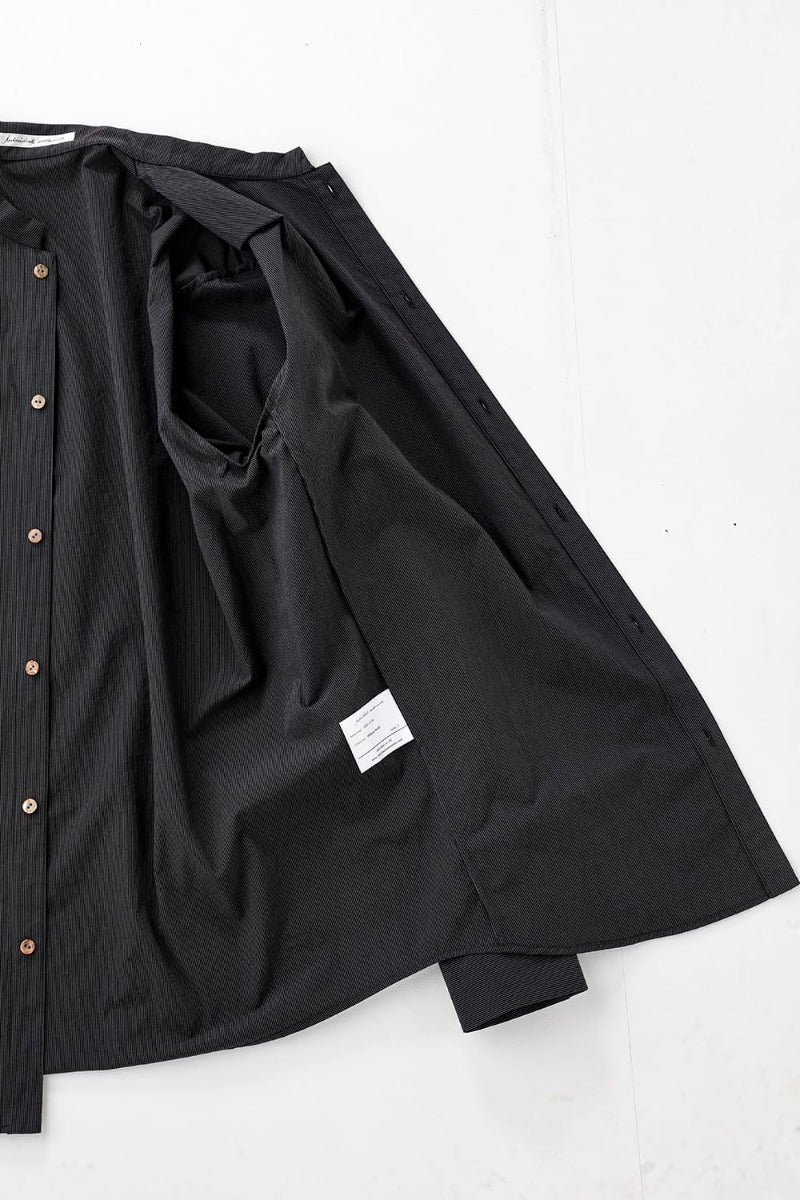 Pinstripe Cotton Mao Collar L/S Shirts  Gray Black
