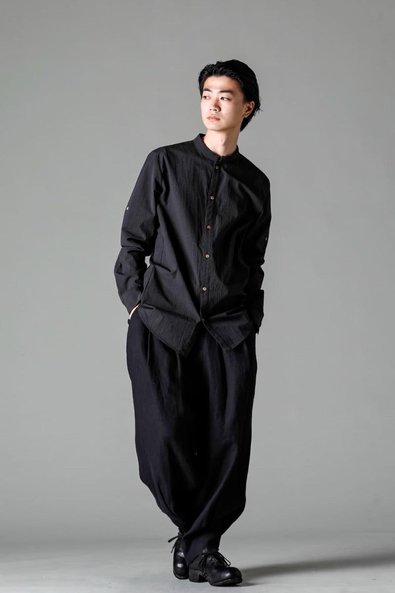 Pinstripe Cotton Mao Collar L/S Shirts  Gray Black