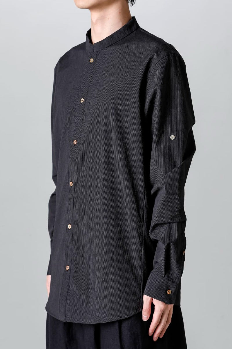 Pinstripe Cotton Mao Collar L/S Shirts  Gray Black