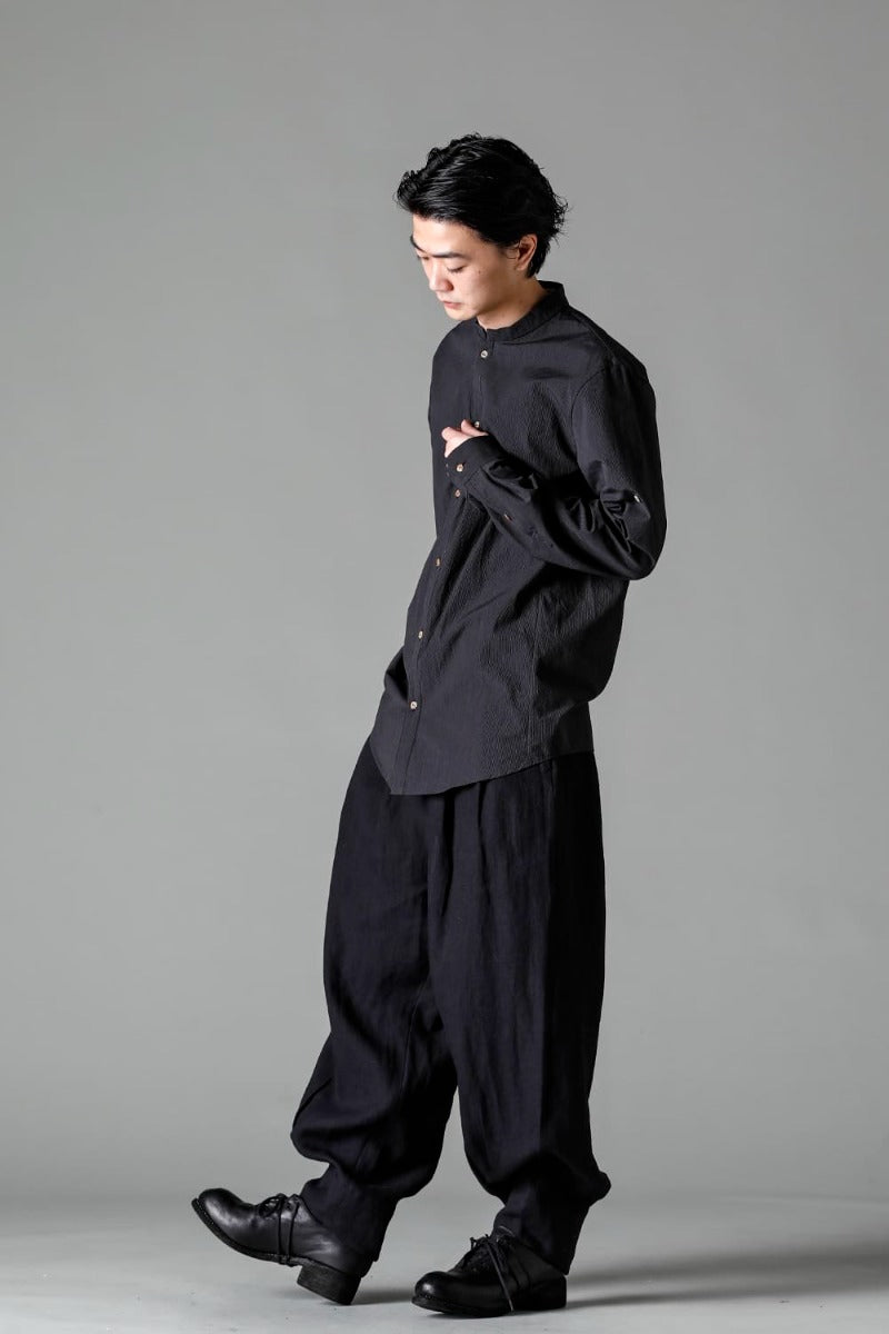 Pinstripe Cotton Mao Collar L/S Shirts  Gray Black