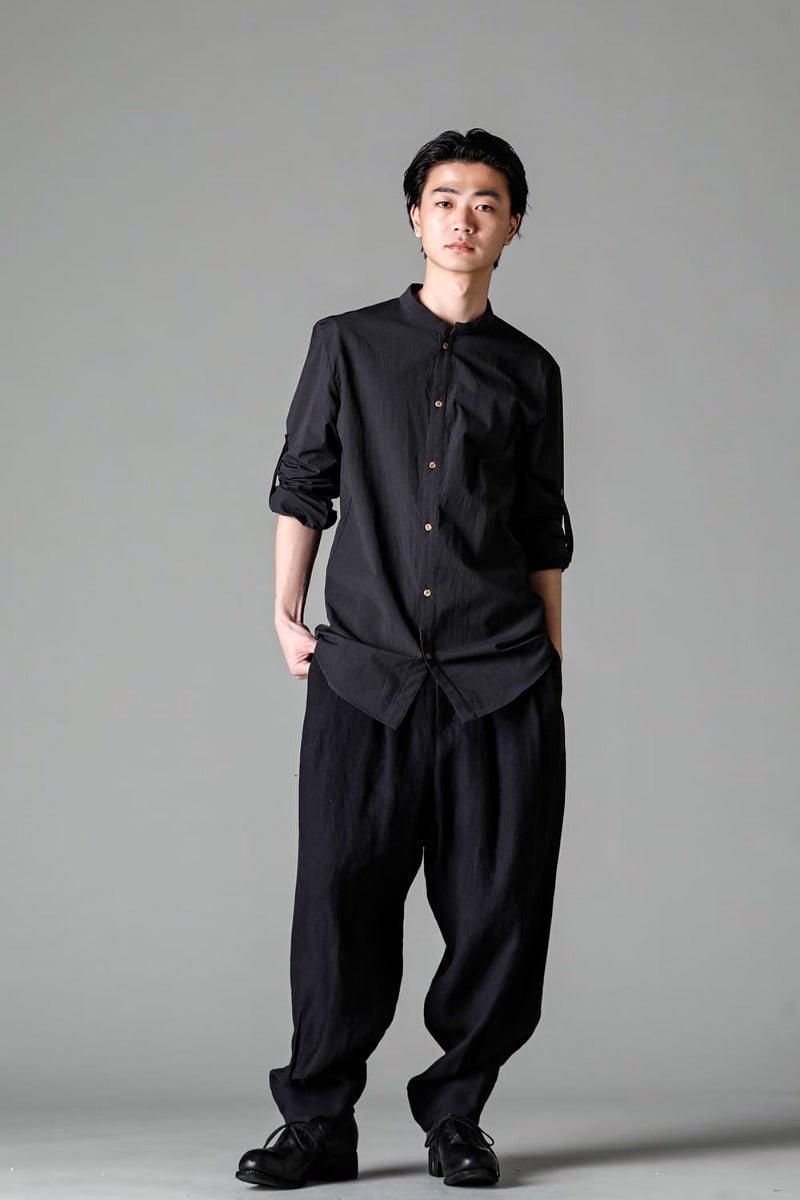 Pinstripe Cotton Mao Collar L/S Shirts  Gray Black