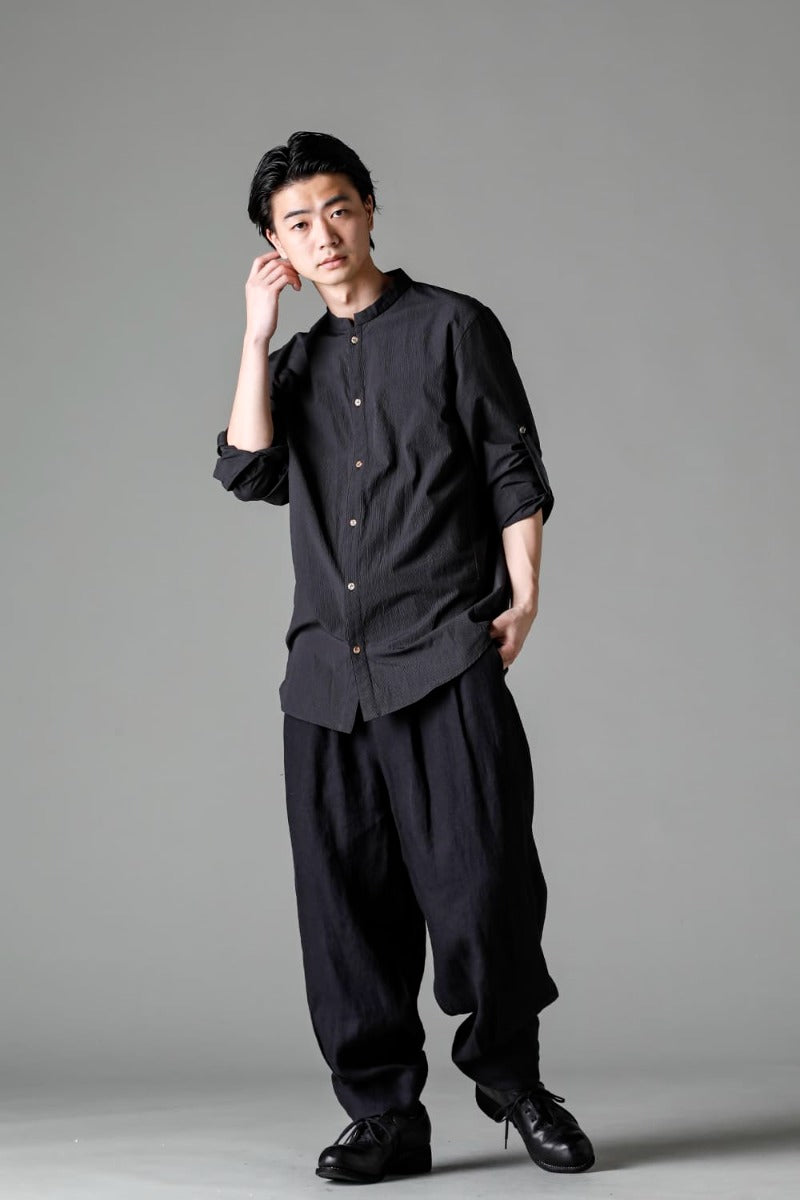 Pinstripe Cotton Mao Collar L/S Shirts  Gray Black