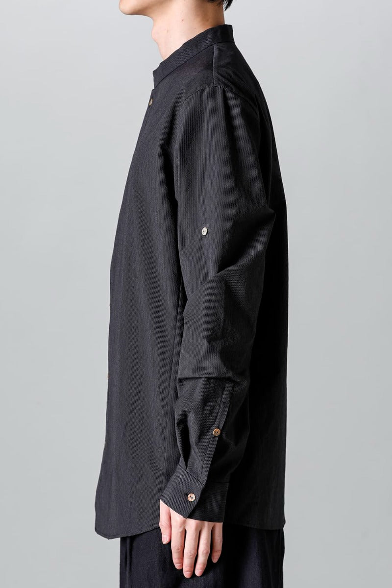 Pinstripe Cotton Mao Collar L/S Shirts  Gray Black