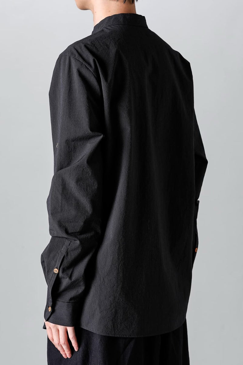 Pinstripe Cotton Mao Collar L/S Shirts  Gray Black