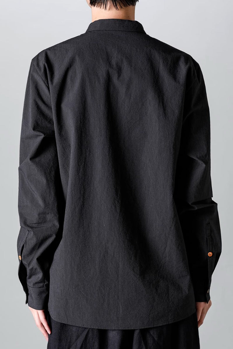 Pinstripe Cotton Mao Collar L/S Shirts  Gray Black