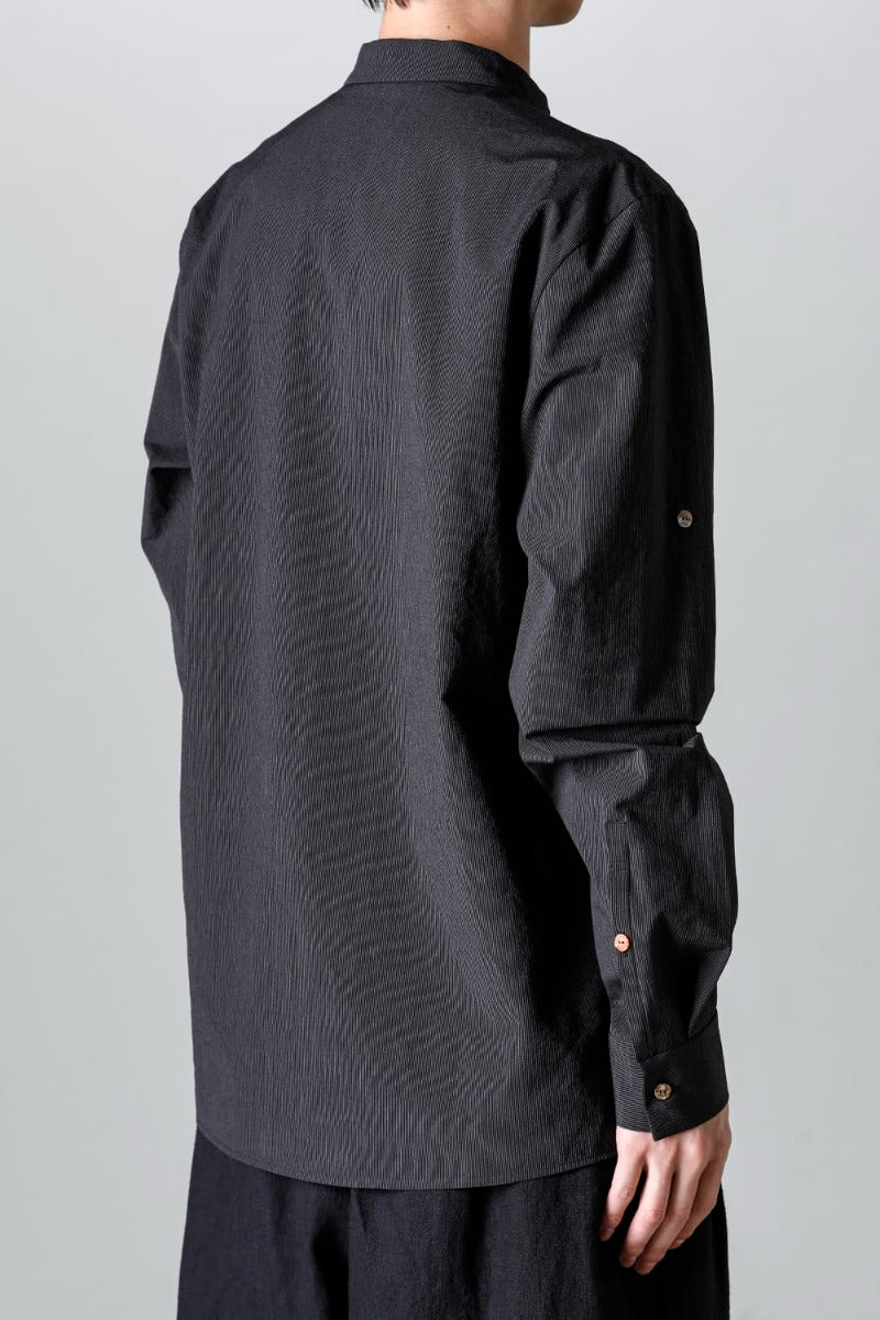 Pinstripe Cotton Mao Collar L/S Shirts  Gray Black