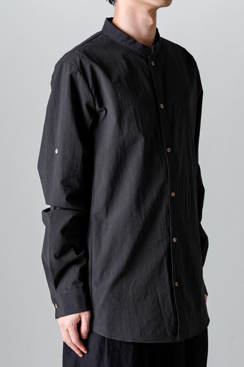Pinstripe Cotton Mao Collar L/S Shirts  Gray Black