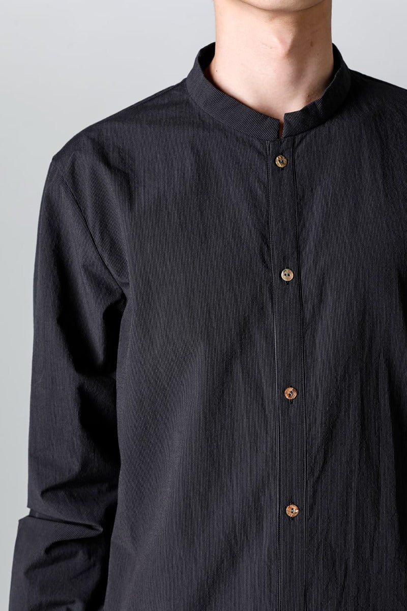 Pinstripe Cotton Mao Collar L/S Shirts  Gray Black