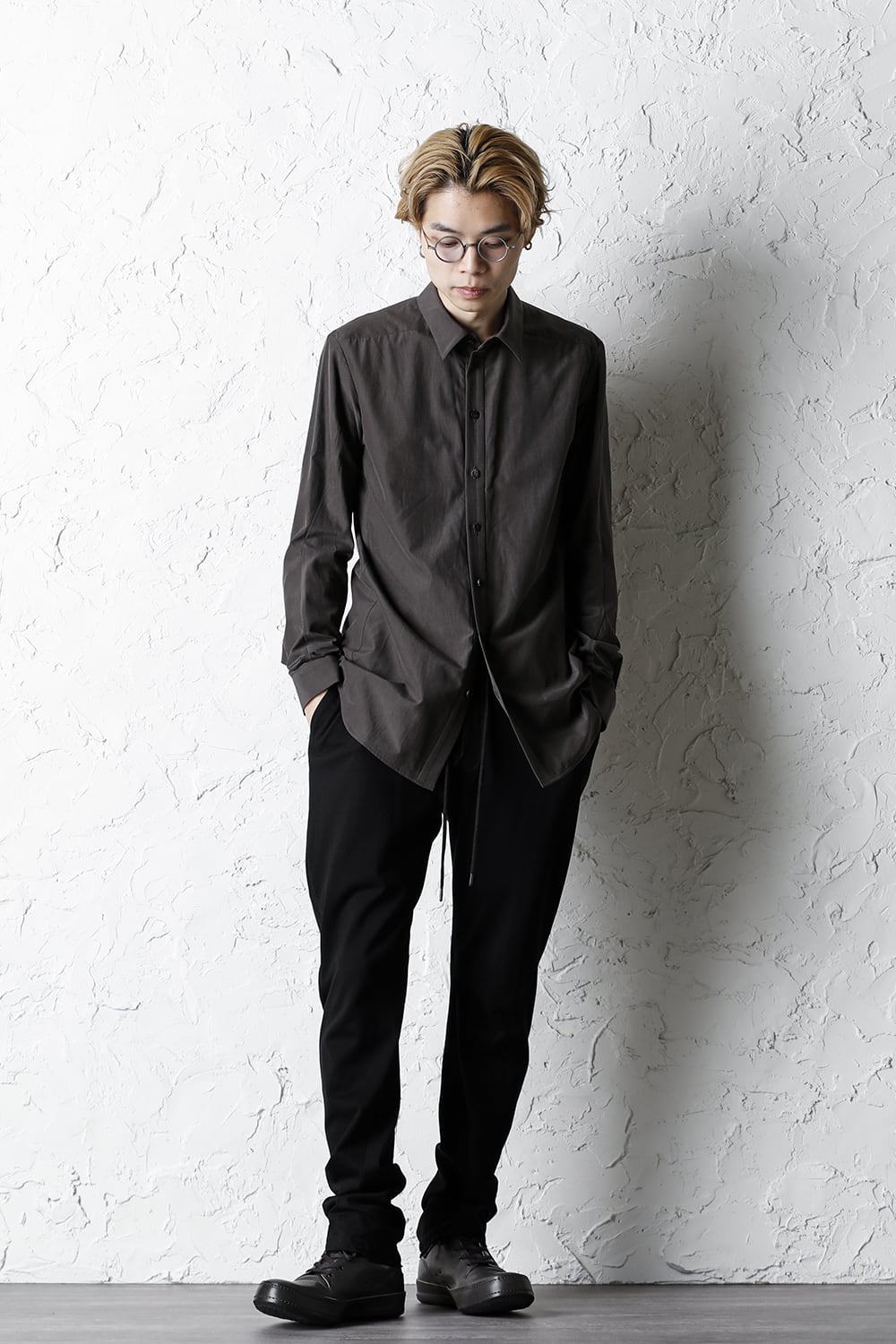 Shirt silk/cotton broad sandblast finish Gray