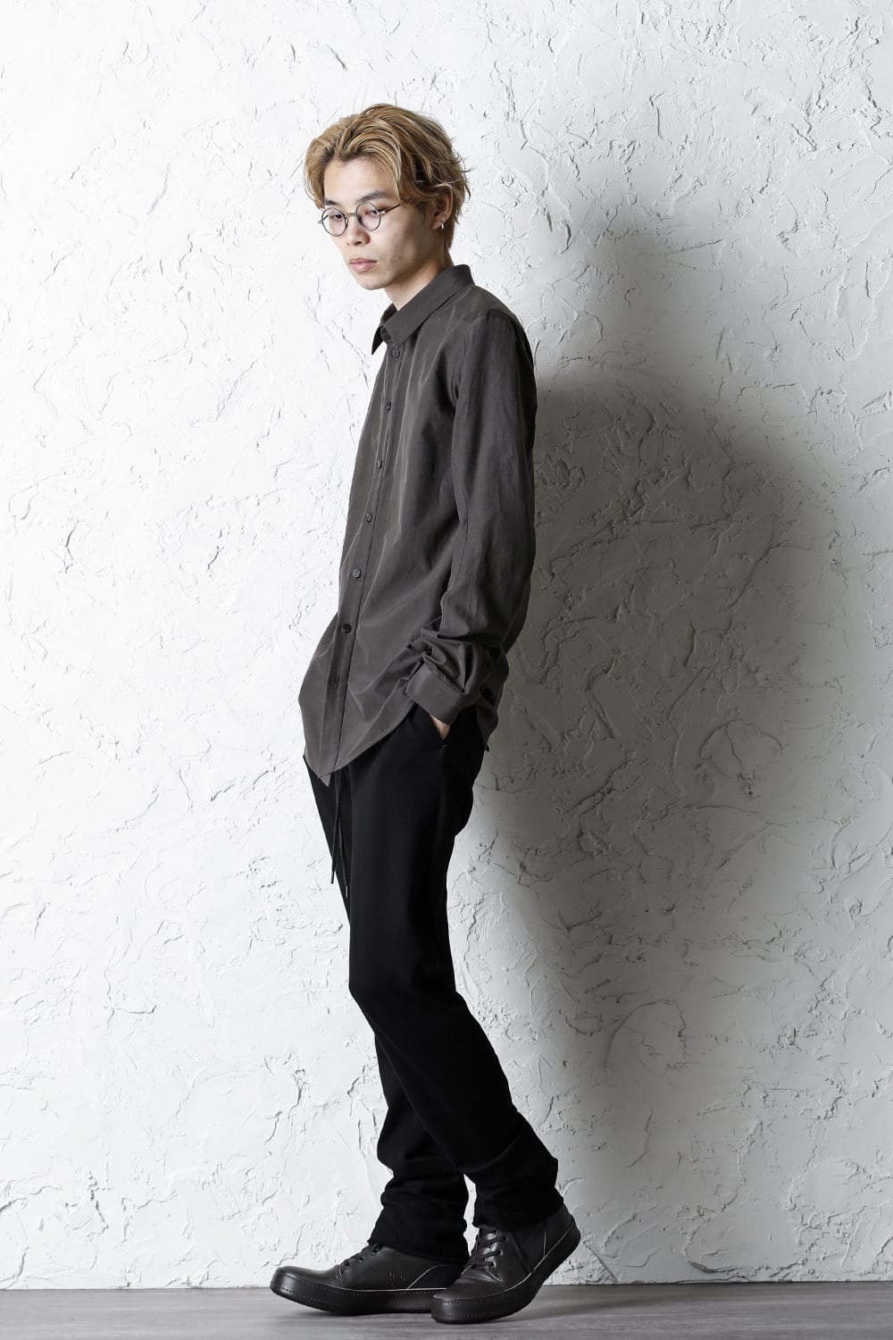 Shirt silk/cotton broad sandblast finish Gray